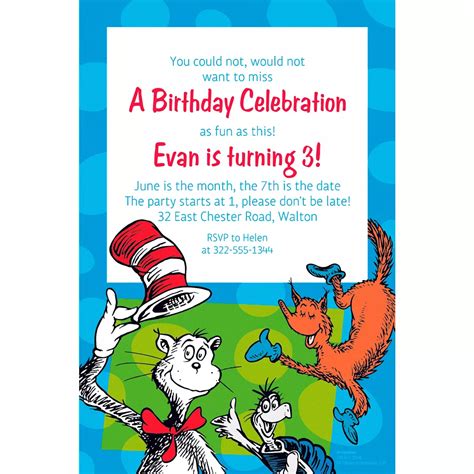 Dr Seuss Birthday Party Invitations - Dr Seuss Birthday Invitation ...