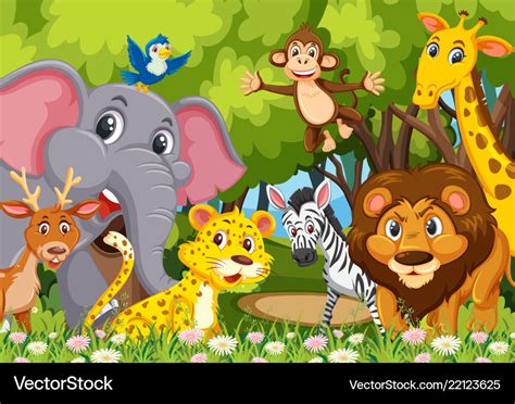 Group of animals in jungle Royalty Free Vector Image