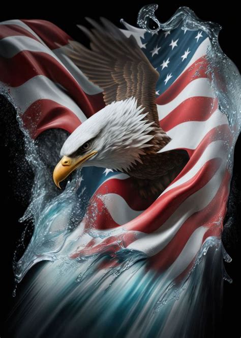 'American eagle on USA flag' Poster, picture, metal print, paint by ...