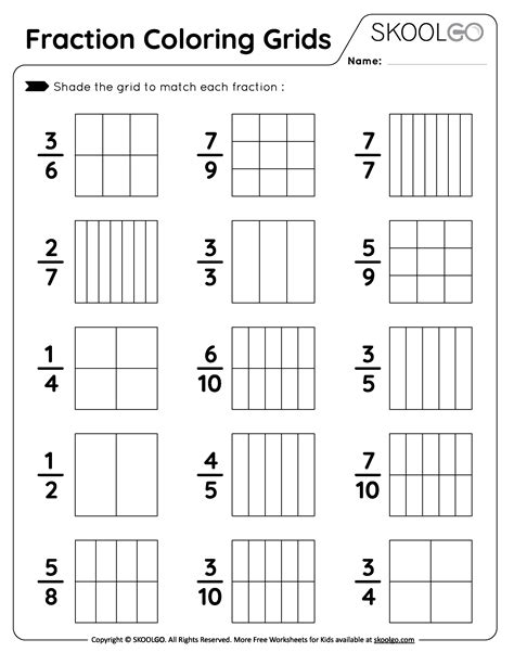 Fraction Coloring Grids - Free Worksheet for Kids - SKOOLGO