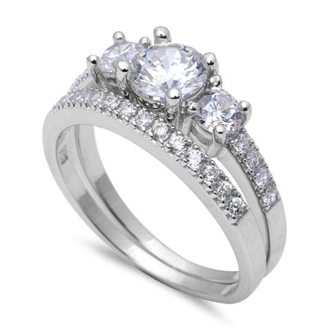 Sonara Jewelry - 2ct 3 Round CZ Stone Engagement Set .925 Sterling ...