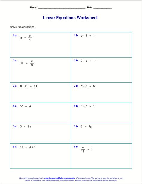 Free Worksheets Linear Equations