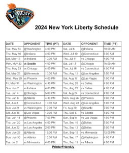 Printable 2024 New York Liberty schedule Archives - Printerfriendly