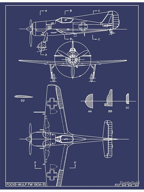 "Focke-Wulf Fw 190 German WW2 Fighter Plane Blueprints Diagram Gift ...