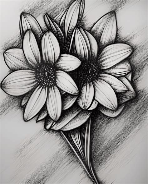 Beautiful Flowers Pencil Drawing Fine Art Drawing · Creative Fabrica