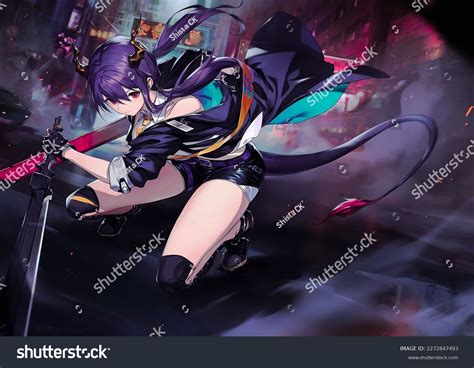 Anime Girl Sword Fantasy Digital Art Stock Illustration 2272847493 ...