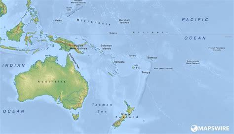 Australia And Oceania Physical Map - Cherey Benedicta