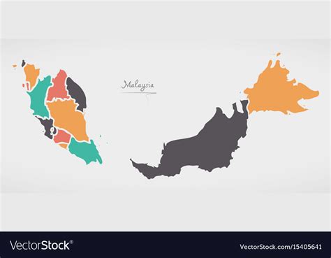 Malaysia map with states and modern round shapes Vector Image