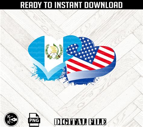 Guatemala / USA Flag Heart PNG, Digital File PNG, Guatemala Bandera ...