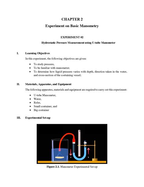 SOLUTION: Experiment 2 hydrostatic pressure measurement using u tube ...