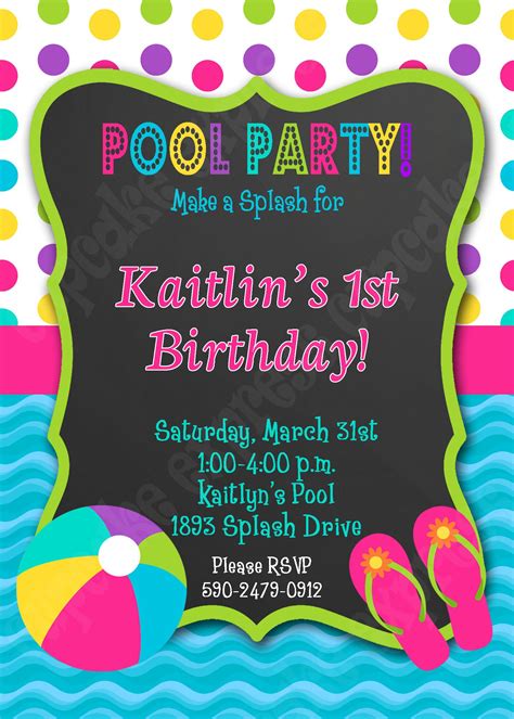 Printable Pool Party Birthday Invitations