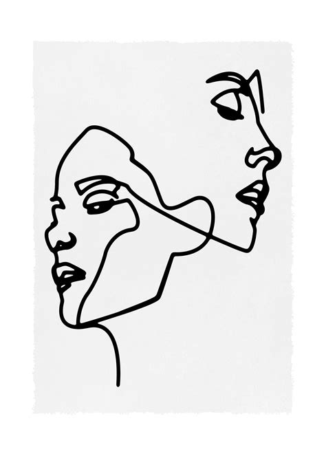 Two Faces Study Line Art Print | Face line drawing, Abstract line art ...