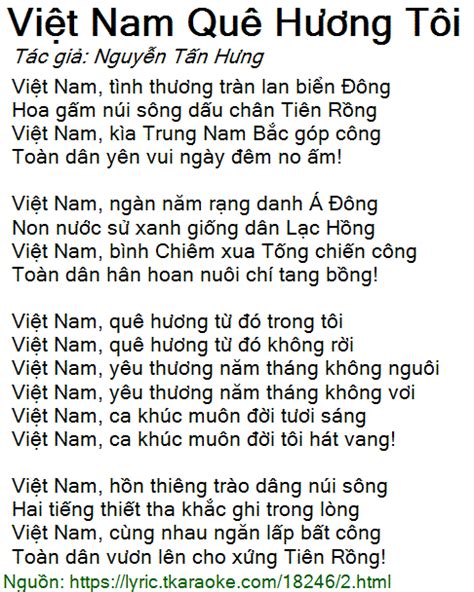 Lời bài hát Việt Nam Quê Hương Tôi (Nguyễn Tấn Hưng)