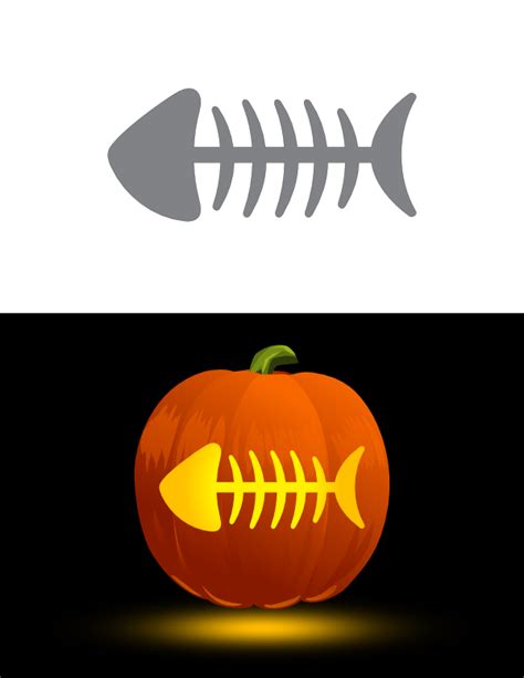 Printable Simple Fish Skeleton Pumpkin Stencil