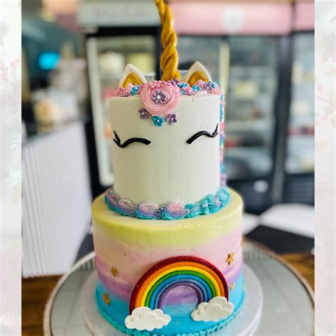 Two Tier Unicorn Rainbow Cake – Miss Cake