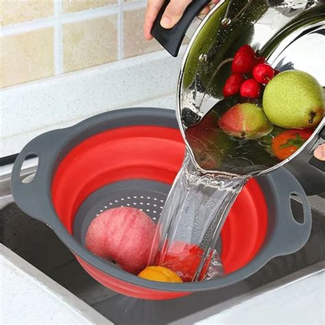 Collapsible Silicone Colander Folding Kitchen Silicone Strainer Fruit ...