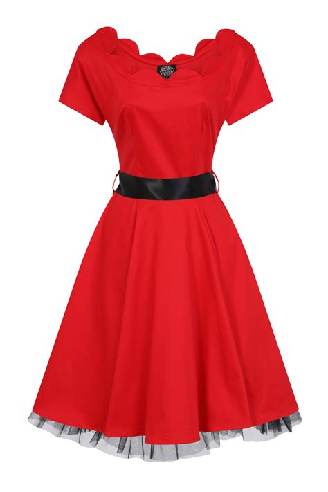 Red Plain Swing Dress in Red - Hearts & Roses London