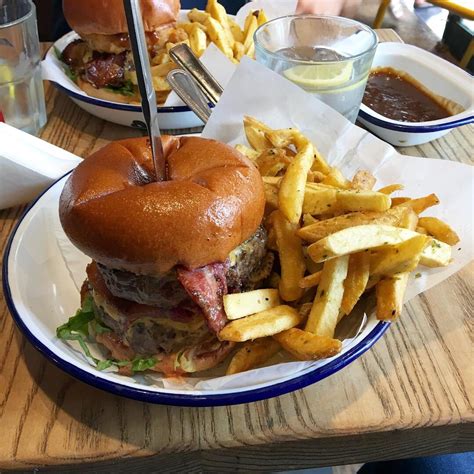 Double Tribute Burger from Honest Burgers (London) with rosemary fries ...