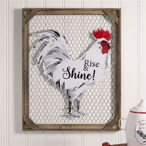 Rustic Farmhouse "Rise & Shine!" Chicken Wall Décor with Chicken Wire