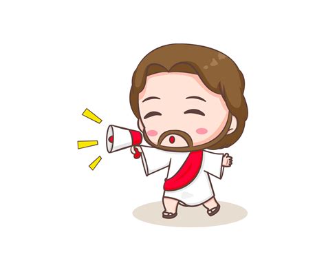 Cute Jesus Christ with megaphone cartoon character. Hand drawn Chibi ...