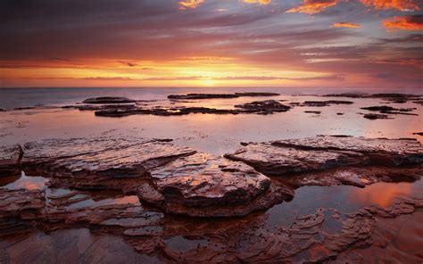 Amazing sunset reflecting in the wet rocky beach wallpaper - Beach ...