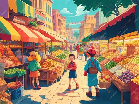 Premium AI Image | Traditional Market cartoon illustration