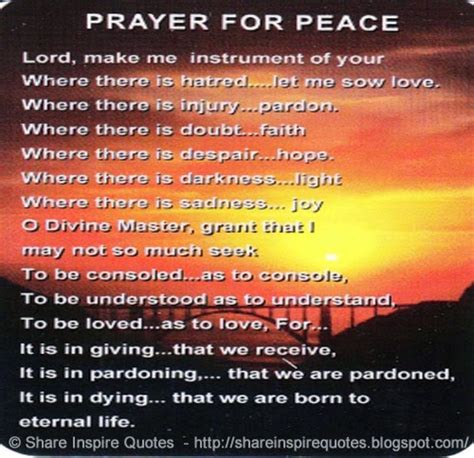 Prayer for PEACE... | Share Inspire Quotes - Inspiring Quotes | Love ...