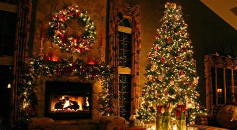 christmas tree, ornaments, fireplace Wallpaper, HD Holidays 4K ...