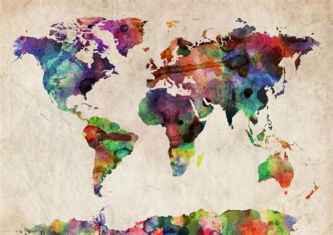 World Map Watercolor Digital Art by Michael Tompsett