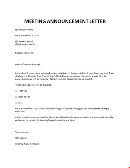 Meeting announcement letter