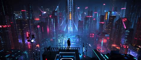 HD wallpaper: digital art, men, city, futuristic, night, neon, science ...