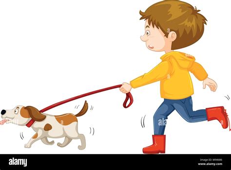 Little boy walking dog illustration Stock Vector Image & Art - Alamy