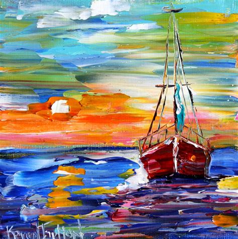 Ship Sunset Painting Oil