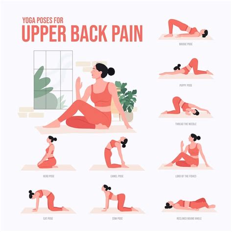 Premium Vector | Yoga poses for upper back pain young woman practicing ...