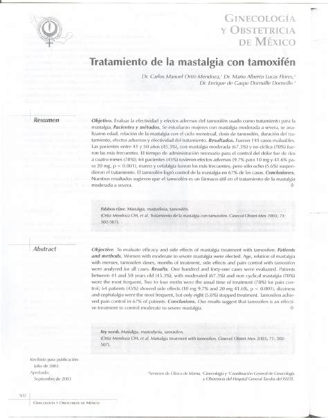 (PDF) Mastalgia treatment with tamoxifen