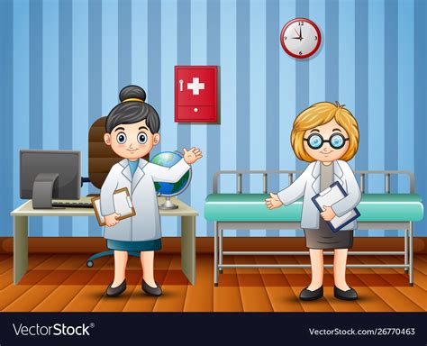 Cartoon doctor and nurse in hospital Royalty Free Vector