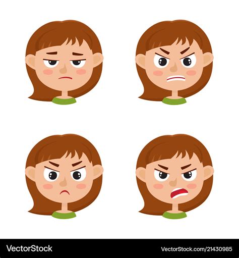 Little girl angry face expression set of cartoon Vector Image