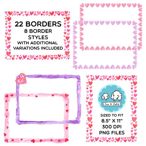 Watercolor Valentines Day Clipart Borders - February Heart Clip Art ...