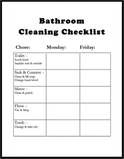 Printable Bathroom Cleaning Schedule Template