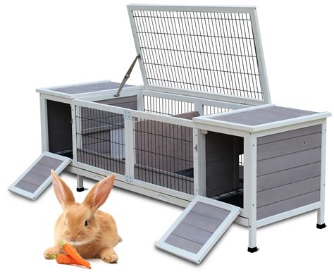 Pawhut Wooden Rabbit Hutch Elevated Pet House Bunny Cage Small Animal ...