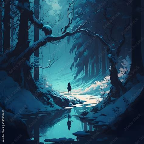 Beautiful Anime Snowy Forest Scenery Fantasy Landscape Volumetric ...