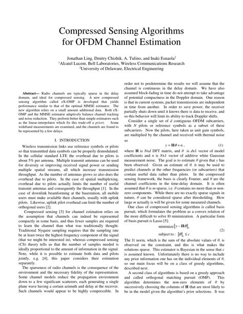 (PDF) Compressed Sensing Algorithms for OFDM Channel Estimation