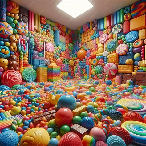 Premium AI Image | Room full of candies gums chocolates fantasy dream ...