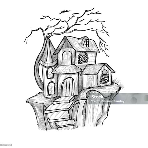 Abstract Haunted Halloween House Sketch Design Stock Illustration ...