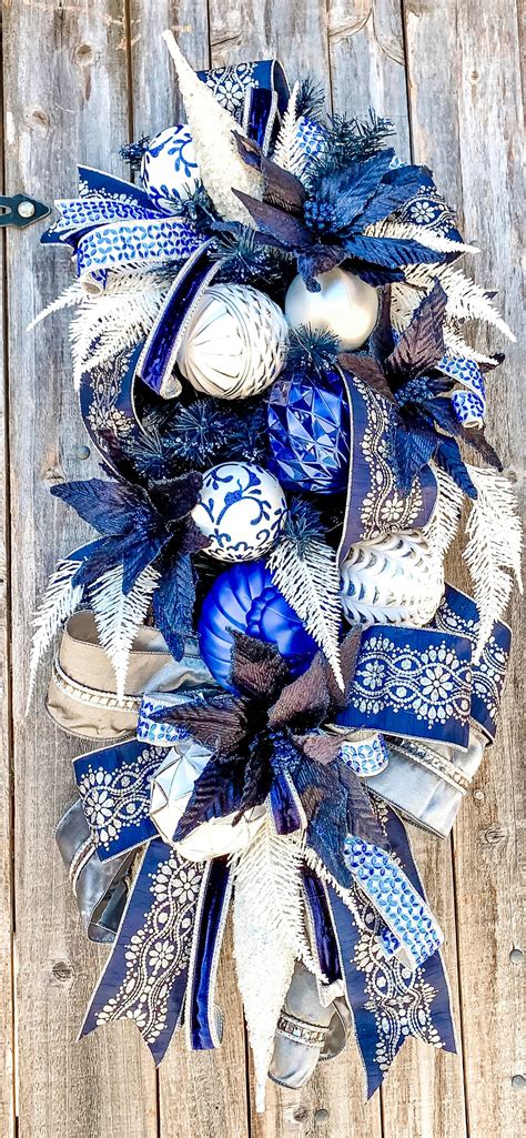 Christmas Wreath, Christmas Swag, Christmas Door Swag, Blue Christmas ...