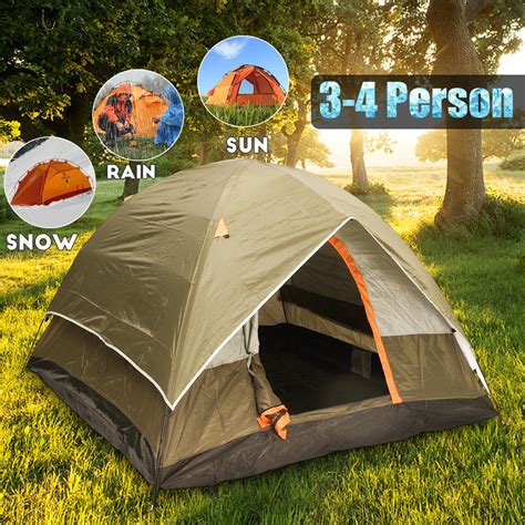 3 4 Person Windbreak Camping Tent Dual Layer Waterproof Open Anti UV ...