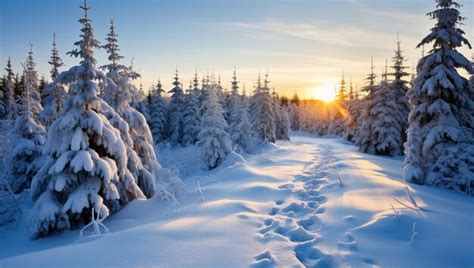 Premium AI Image | Winter Sunrise in Snowy Forest