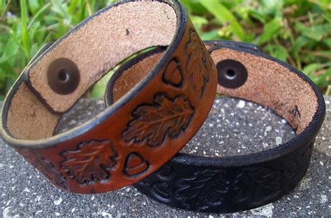 Handmade Leather Bracelets | Vintage Tooled Oak Leaf Design – Old ...