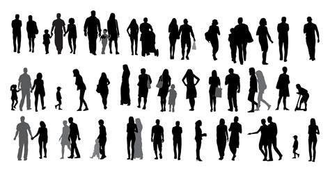 Set of Silhouette Walking People and Children. Vector Illustration ...