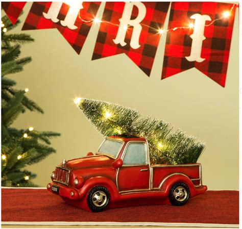 Vintage Red Truck with Christmas Tree - Celebrate & Decorate